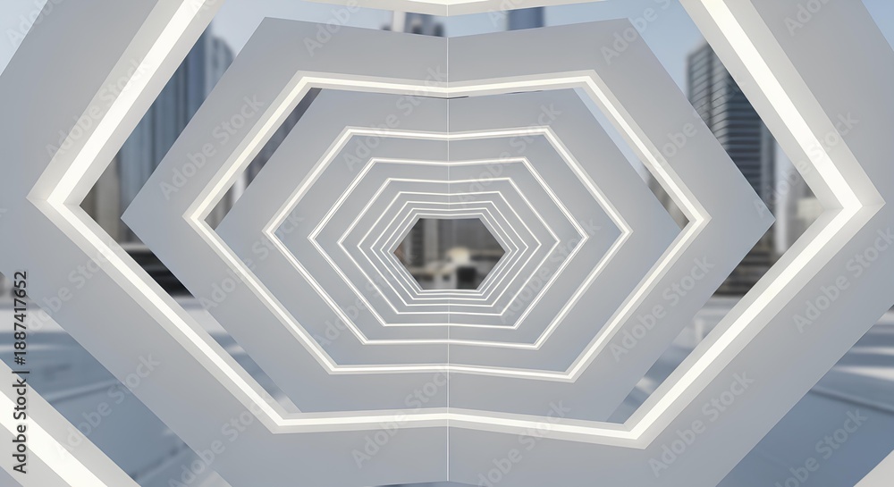 Obraz premium White Sci-Fi Hexagon Tunnel Corridor 3D Render
