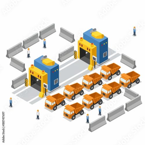 Logistics Warehouse with Trucks and Buildings.