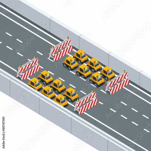 Yellow Taxis Lined Up on Road Under Construction.