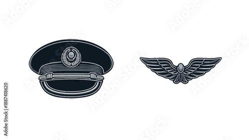 Minimalist line art icons depicting a cap and wings in simple, elegant design on a plain background