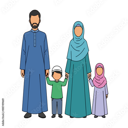 Muslim Family Illustration Standing Together
