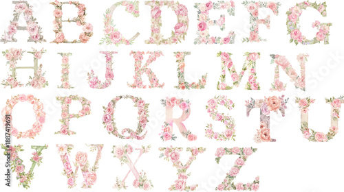 Floral Alphabet: A delicate and artistic arrangement of the alphabet crafted entirely from beautiful flowers, each letter a unique blossom, offering a touch of natural elegance.