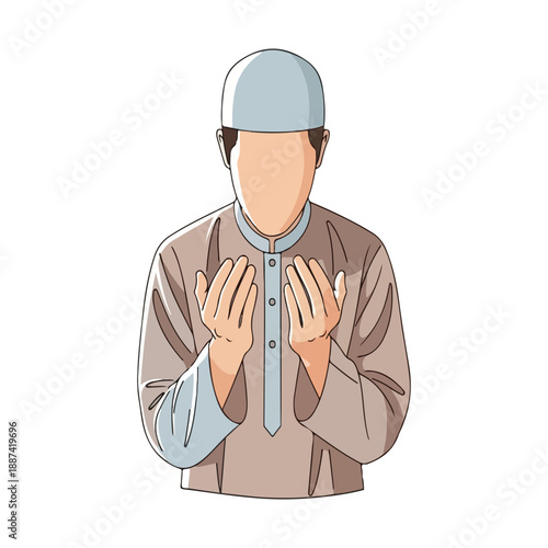 Muslim Man Praying Illustration Making Dua Islamic Supplication