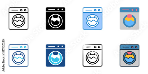 Washing machine icons set multiple style collection. Editable stroke 
