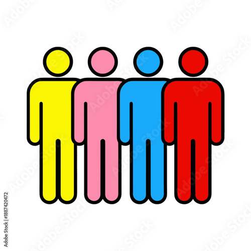 Colorful vector icon of four people standing together.