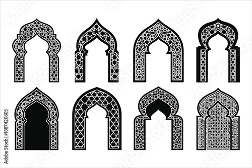 Arabic arch doors in traditional Islamic style vector silhouettes