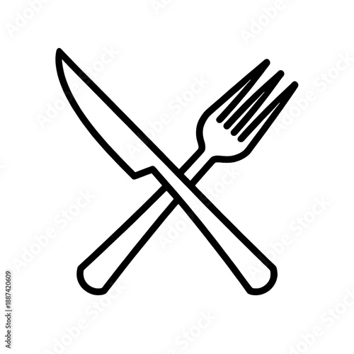 Crossed knife and fork line icon.