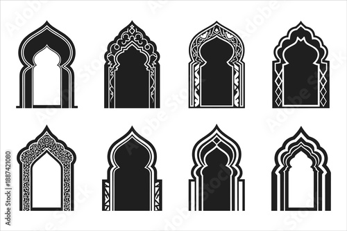Arabic arch doors in traditional Islamic style vector silhouettes