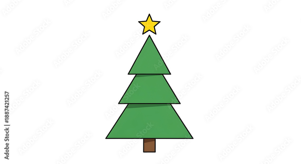 Fototapeta premium Simple Green Christmas Tree with Yellow Star Topper.