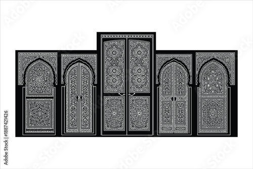 Arabic arch doors in traditional Islamic style vector silhouettes