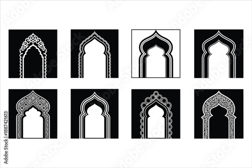 Arabic arch doors in traditional Islamic style vector silhouettes