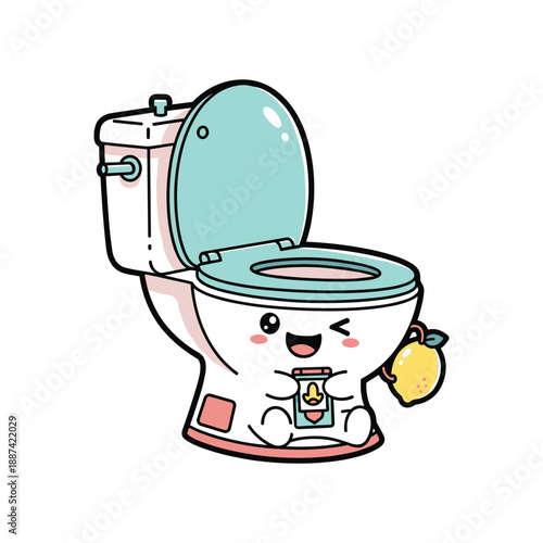 Cartoon toilet with funny face and air freshener