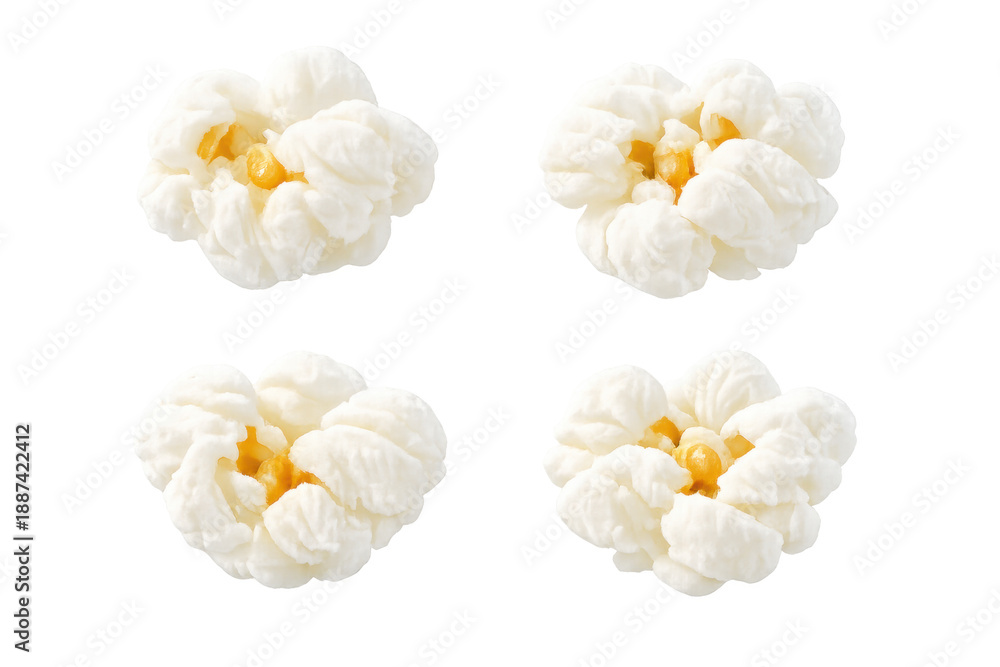 Obraz premium Popcorn pieces with buttery flavor and crunch, fresh snack for movie time, isolated on a transparent background