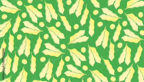 Green Soybean Seamless Pattern with Vector Edamame Pods Background. Abstract Organic Vegetable Texture.