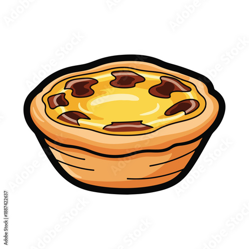 A cartoon-style illustration of a savory tart