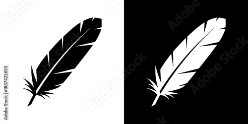 Black and white feather silhouettes on contrasting backgrounds