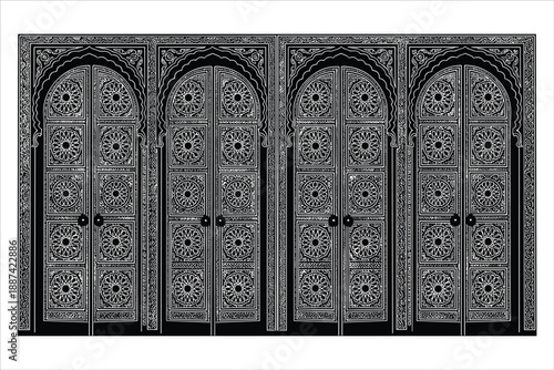 Arabic arch doors in traditional Islamic style vector silhouettes
