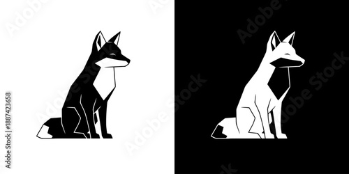 Black and white fox silhouettes on contrasting backgrounds.