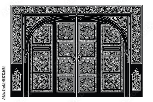 Arabic arch doors in traditional Islamic style vector silhouettes