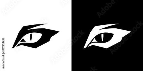Graphic illustration of two stylized eyes in black and white.