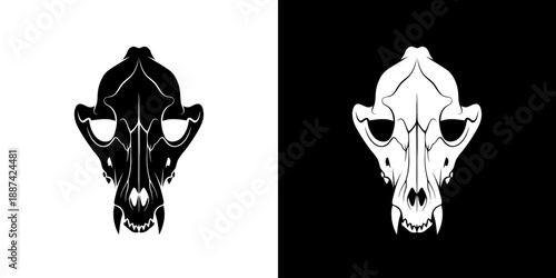 Black and white animal skull illustrations on contrasting backgrounds