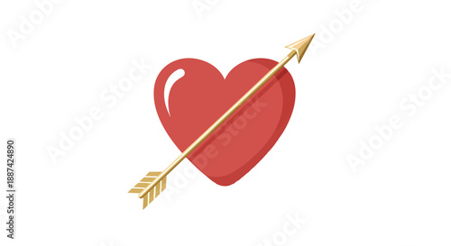 A vibrant red heart pierced by a golden arrow, symbolizing love and romance.