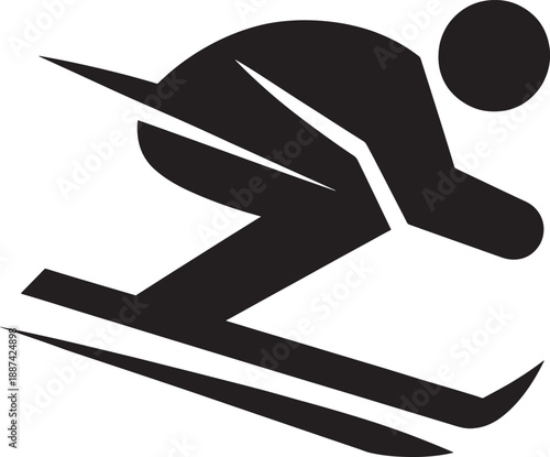 Skier Downhill Skiing Icon Black Silhouette Winter Sport Athlete Action Symbol for Snow Adventure Training and Competition Design