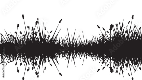 Abstract black and white grass silhouette with reflection, nature's subtle design