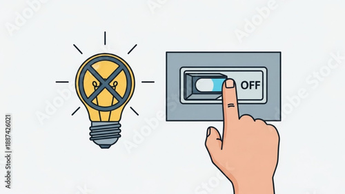 Hand Turning Off Light Switch with Disabled Light Bulb Illustration