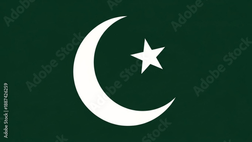 Pakistan Flag with Crescent Moon and Star on Green Background