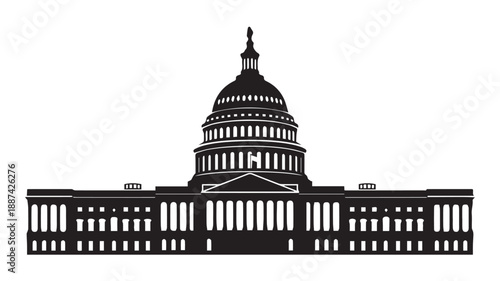 A black and white silhouette illustration of the United States Capitol Building