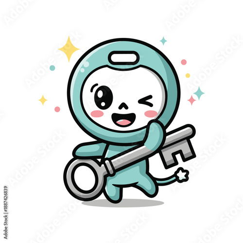 Cartoon astronaut holding a big key with sparkles