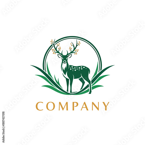 Elegant woodland deer vector emblem, depicting wildlife in nature's green habitat