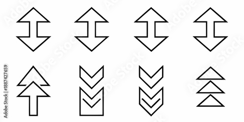 A series of simple black and white arrow and chevron shapes arranged in a grid