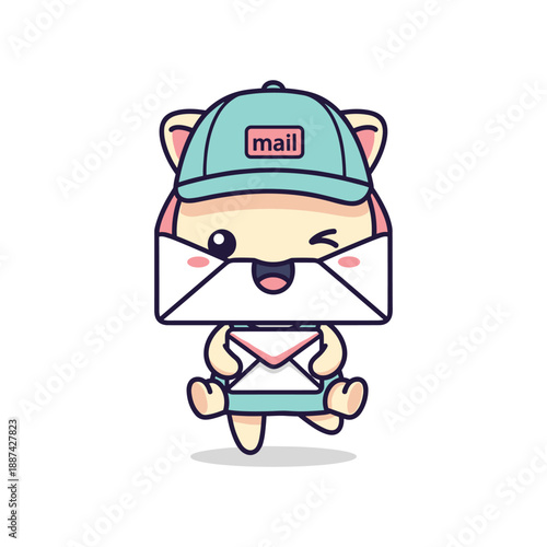 Cartoon character delivering mail with envelope