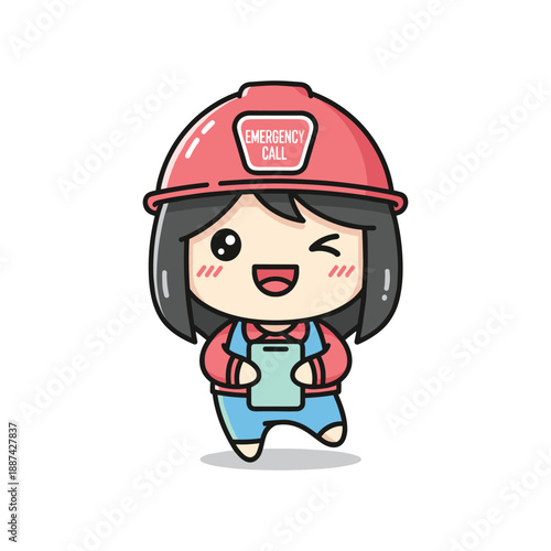 Cartoon character making emergency call with mobile phone