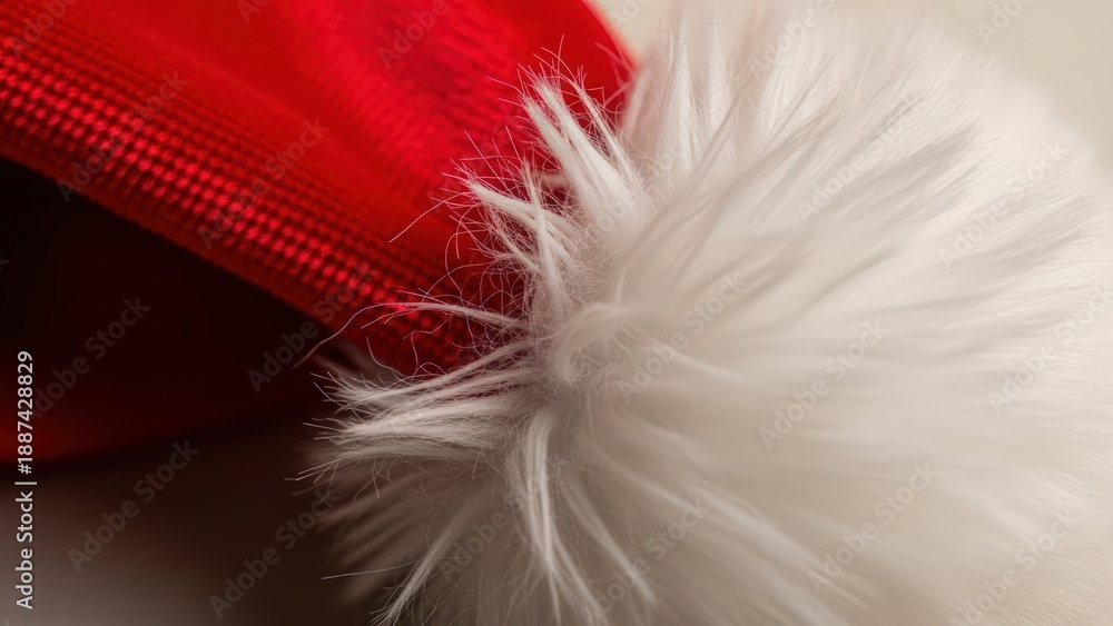 Fototapeta premium Close-up of a red Christmas stocking with a white fur pom-pom