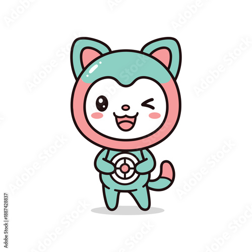 Tableau sur toile Cute cartoon character wearing animal costume and holding pokeball