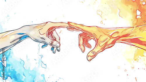 柔らかな色彩で描かれた手と手が触れ合うイラスト