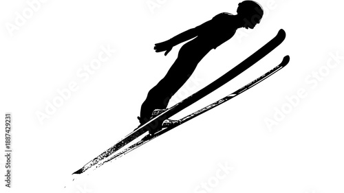 モノクロで描かれたスキージャンプのイラスト