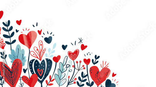 優しい色合いのシンプルなハートとバレンタインイラスト