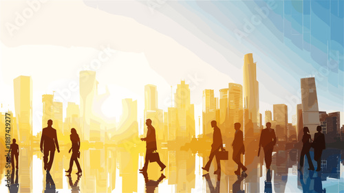 成長と進歩を象徴するビジネスシルエットのイラスト