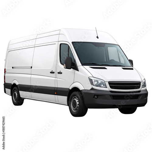White cargo panel van side view, commercial vehicle mockup for branding. Isolated on transparent background.