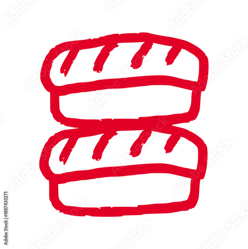 sushi roll illustration, Japanese food maki doodle with rough wax texture, minimal seafood vector icon for oriental menu design, Asian cuisine branding and snack sticker