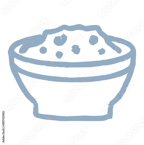 cereal bowl with oatmeal or porridge, wax pencil texture doodle breakfast food element for healthy eating, morning meal, organic nutrition, and cafe menu icon illustration