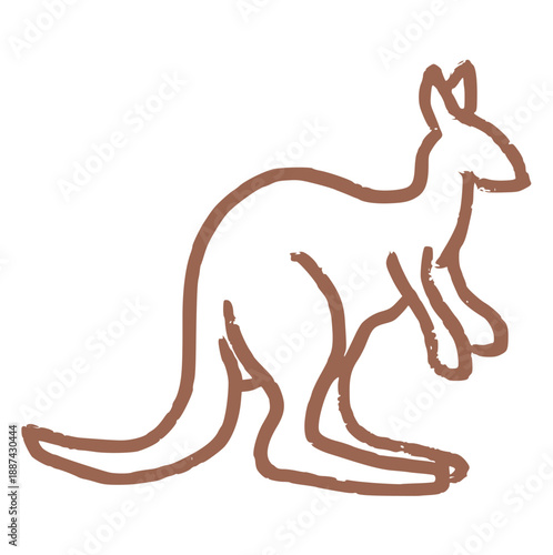kangaroo silhouette, brown wax crayon doodle of australian marsupial, rough texture animal element perfect for zoo education, wildlife nature theme, or outback adventure concept