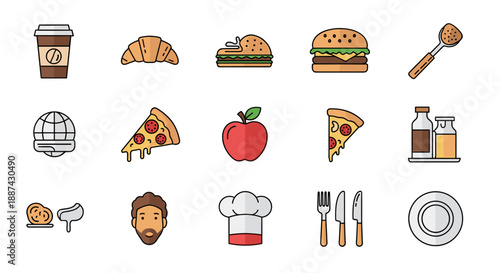 A clean, colorful graphic depicting common breakfast items and everyday objects. Ideal for illustrating lifestyle content, blog posts, or social media