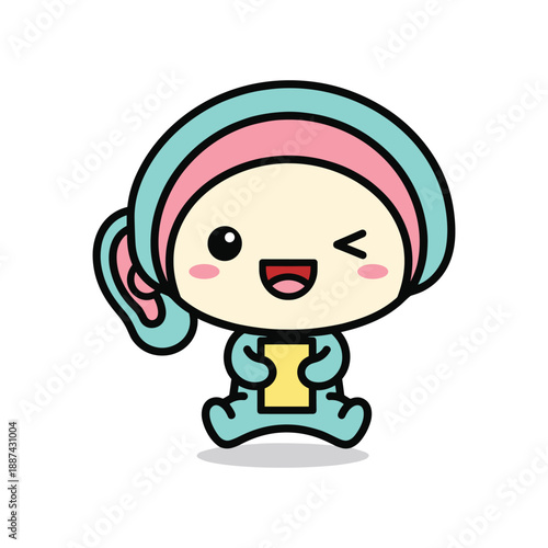 Cute cartoon character holding a key