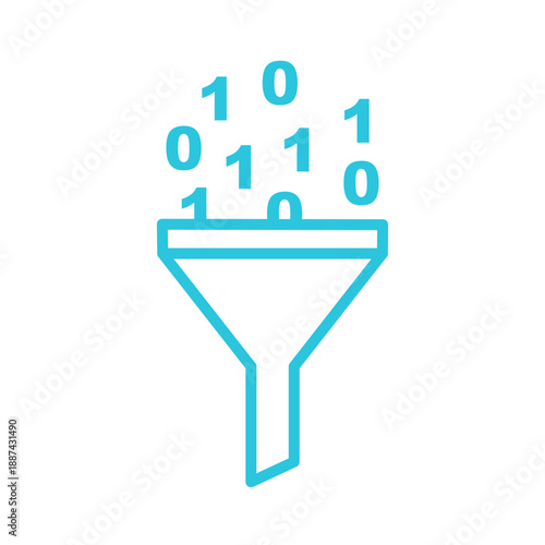 Filter Data Icon, Data Processing. Isolated on white background. Blue icon
