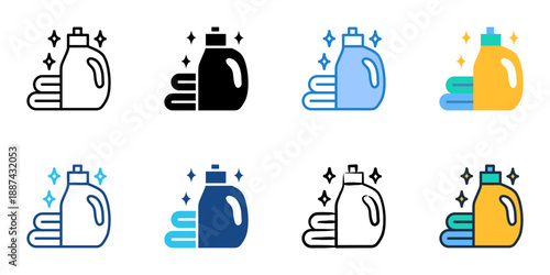 Laundry detergent icons set multiple style collection. Editable stroke 
